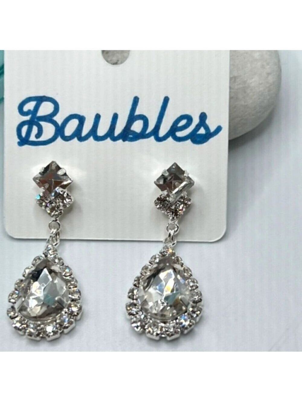 Baubles Chandelier Earrings Set with Clear Austrian Crystals In Rhodium Plated